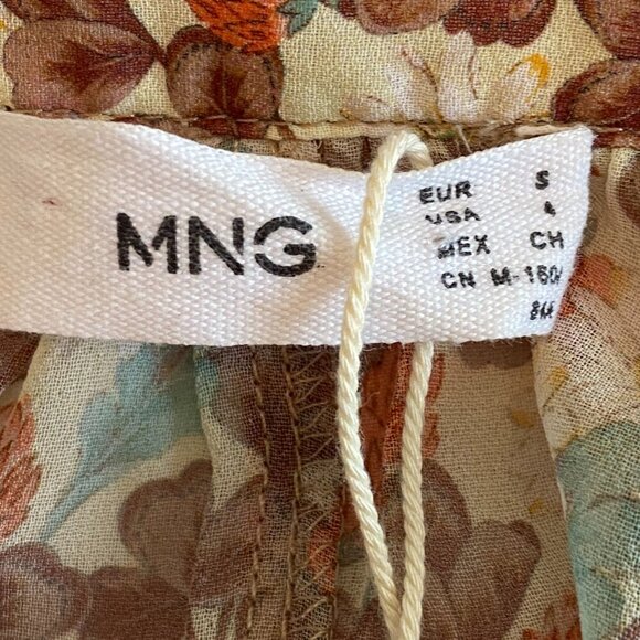 NWT Mango floral print mini dress Women's 4 orange brown loose ruffle boho - Picture 9 of 10